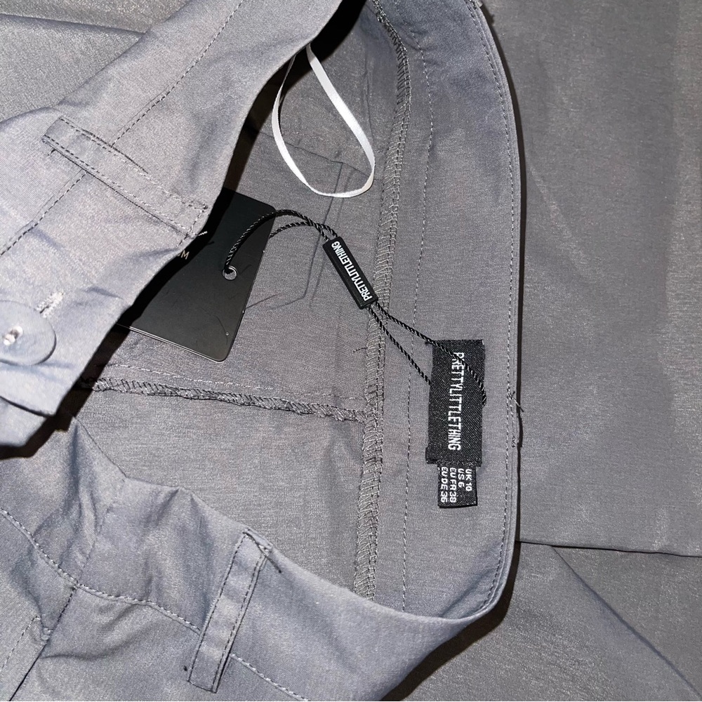 Pretty Little Thing Charcoal Peach Skin Straight Leg Trousers - Picture 4 of 10
